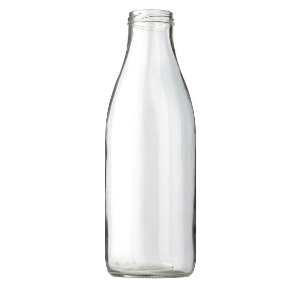 Photo d'une bouteille vide de cidre de 100 cl de teinte blanche