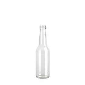 Photo d'une bouteille vide de cidre de 33 cl de teinte blanche