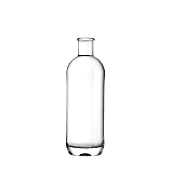 Photo d'une bouteille vide de spiritueux de teinte blanche
